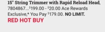 Ace Hardware Ego 15 string trimmer with rapid reload head offer