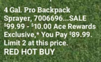Ace Hardware 4 gal. pro backpack sprayer offer