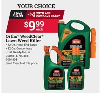 Ace Hardware Ortho® weedclear® lawn weed killer offer