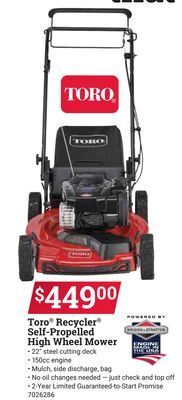 Ace Hardware Toro® recycler® self-propelled high wheel mower offer