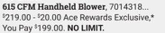 Ace Hardware Ego power+ 615 cfm handheld blower offer