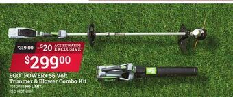 Ace Hardware Ego power + 56 volt trimmer & blower combo kit offer