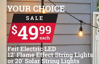 Ace Hardware Feit electric led 12' flame effect string lights or 20' solar string lights offer