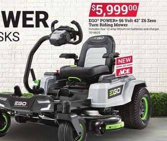 Ace Hardware Ego power + 56 volt 42 z6 zero turn riding mower offer