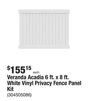 The Home Depot Veranda acadia 6 ft. x 8 ft. white vinyl privacy fence panel kit offer