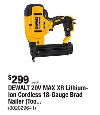 The Home Depot Dewalt 20v max xr lithium-ion cordless 18-gauge brad nailer (tool only) offer