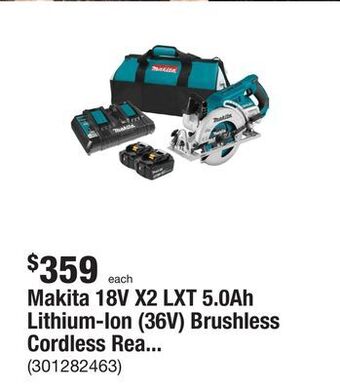 The Home Depot Makita 18v x2 lxt 5.0ah lithium-ion (36v) brushless cordless rear handle 7-1/4 in. circular saw kit offer