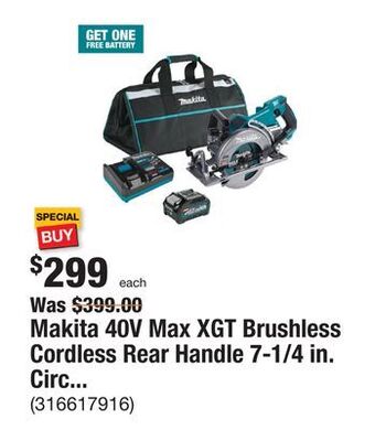 The Home Depot Makita 40v max xgt brushless cordless rear handle 7-1/4 in. circular saw kit (4.0 ah) offer