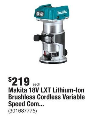 The Home Depot Makita 18v lxt lithium-ion brushless cordless variable speed compact router with built-in led light (tool only) offer