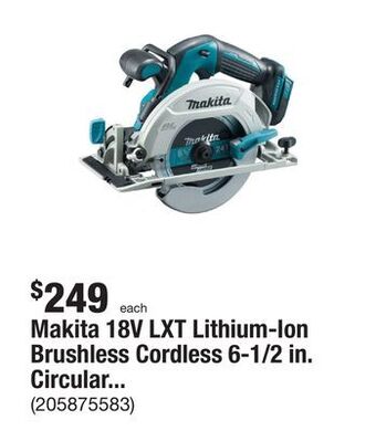 The Home Depot Makita 18v lxt lithium-ion brushless cordless 6-1/2 in. circular saw with electric brake and 24t carbide blade (tool-only) offer