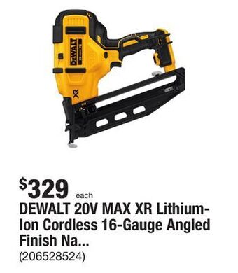 The Home Depot Dewalt 20v max xr lithium-ion cordless 16-gauge angled finish nailer (tool only) offer