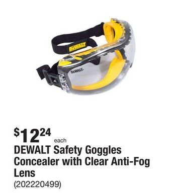 The Home Depot Dewalt safety goggles concealer with clear anti-fog lens offer