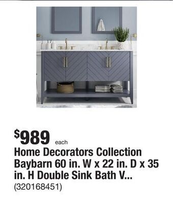The Home Depot Home decorators collection baybarn 60 in. w x 22 in. d x 35 in. h double sink bath vanity in slate blue with engineered carra offer