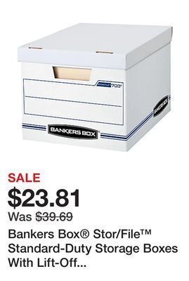 Office Depot Bankers box® stor/file™ standard-duty storage boxes with lift-off lids and built-in handles, letter/legal size, 10 x 12 x 15, offer