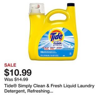 Office Depot Tide® simply clean & fresh liquid laundry detergent, refreshing breeze, 128 oz offer
