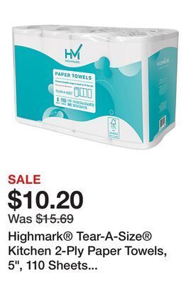 Office Depot Highmark® tear-a-size® kitchen 2-ply paper towels, 5, 110 sheets per roll, pack of 8 rolls offer