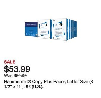 Office Depot Hammermill® copy plus paper, letter size (8 1/2 x 11), 92 (u.s.) brightness, 20 lb, fsc® certified, white, 500 sheets per rea offer