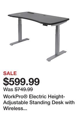 Office Depot Workpro® electric height-adjustable standing desk with wireless charging, 60w, black offer