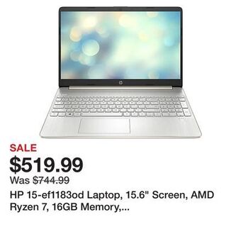 Office Depot Hp 15-ef1183od laptop, 15.6 screen, amd ryzen 7, 16gb memory, 256gb solid state drive, wi-fi 6, windows® 11, 4z4w0ua#aba offer