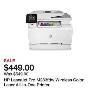 Office Depot Hp laserjet pro m283fdw wireless color laser all-in-one printer offer