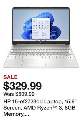 Office Depot Hp 15-ef2723od laptop, 15.6 screen, amd ryzen™ 3, 8gb memory, 256gb solid state drive, windows® 11 home offer