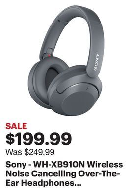 Best Buy Sony - wh-xb910n wireless noise cancelling over-the-ear headphones - gray offer