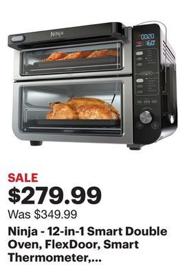 Best Buy Ninja - 12-in-1 smart double oven, flexdoor, smart thermometer, smart finish, rapid top oven, convection & air fry bottom ove offer