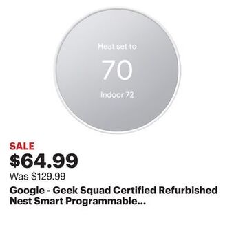 Best Buy Google - geek squad certified refurbished nest smart programmable wi-fi thermostat - snow offer