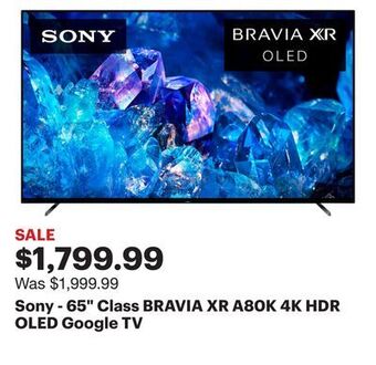 Best Buy Sony - 65 class bravia xr a80k 4k hdr oled google tv offer