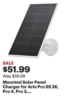 Best Buy Mounted solar panel charger for arlo pro 5s 2k, pro 4, pro 3, floodlight, ultra 2, and ultra cameras - white offer