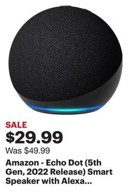 Best Buy Amazon - echo dot (5th gen, 2022 release) smart speaker with alexa - charcoal offer
