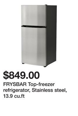 Ikea Frysbar top-freezer refrigerator, stainless steel, 13.9 cu.ft offer