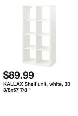 Ikea Kallax shelf unit, white, 30 3/8x57 7/8 offer