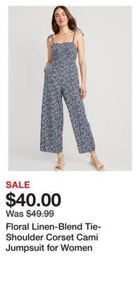 Old Navy Floral linen-blend tie-shoulder corset cami jumpsuit for women offer
