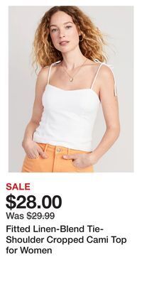 Old Navy Fitted linen-blend tie-shoulder cropped cami top for women offer