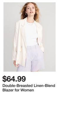 Old Navy Double-breasted linen-blend blazer for women offer