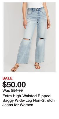 Old Navy Extra high-waisted ripped baggy wide-leg non-stretch jeans for women offer