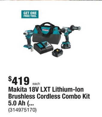 The Home Depot Makita 18v lxt lithium-ion brushless cordless combo kit 5.0 ah (2-piece) offer
