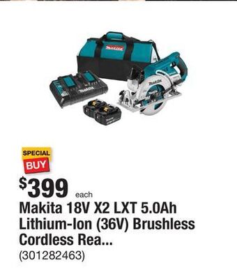 The Home Depot Makita 18v x2 lxt 5.0ah lithium-ion (36v) brushless cordless rear handle 7-1/4 in. circular saw kit offer