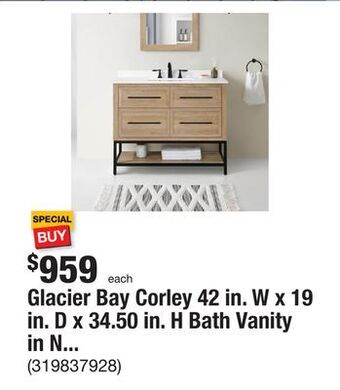 The Home Depot Glacier bay corley 42 in. w x 19 in. d x 34.50 in. h bath vanity in natural oak with white cultured marble top offer