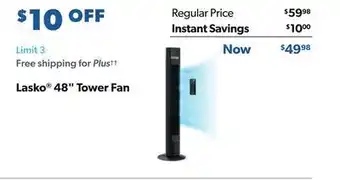 Sam's Club Lasko® 48 tower fan offer
