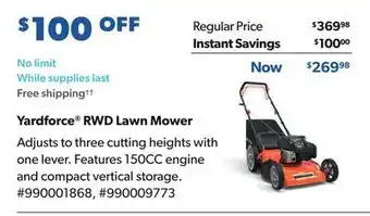 Sam's Club Yardforce® rwd lawn mower offer