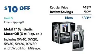 Sam's Club Mobil 1™ synthetic motor oil offer