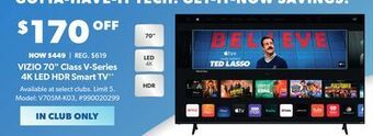 Sam's Club Vizio 70 class v-series 4k led hdr smart tv offer