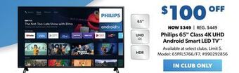 Sam's Club Philips 65 class 4k uhd android smart led tv offer