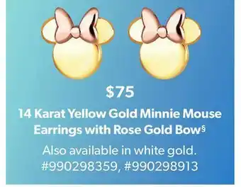 Sam's Club 14 karat yellow gold minnie mouse earrings with rose gold bow § offer