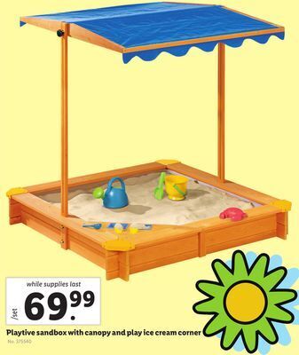 Lidl Playtive sandbox with canopy and play ice cream corner offer
