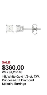 Kohl's 14k white gold 1/2-ct. t.w. princess-cut diamond solitaire earrings offer