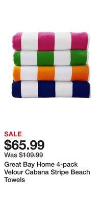 Kohl's Great bay home 4-pack velour cabana stripe beach towels offer