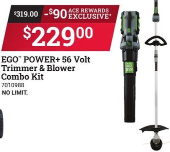 Ace Hardware Ego power + 56 volt trimmer & blower combo kit offer